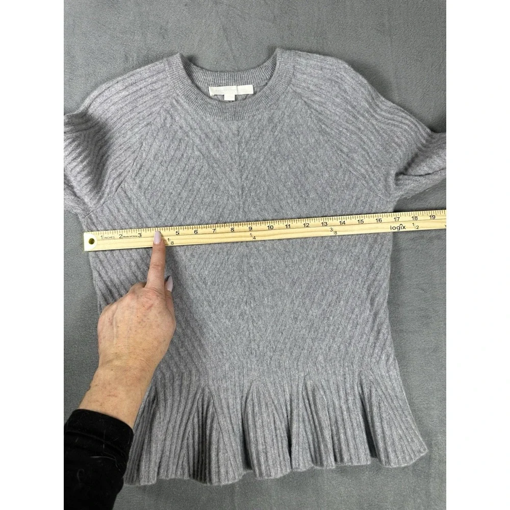 Jonathan Simkhai Gray Ribbed Wool Cashmere Bell Sleeve Peplum Sweater Medium